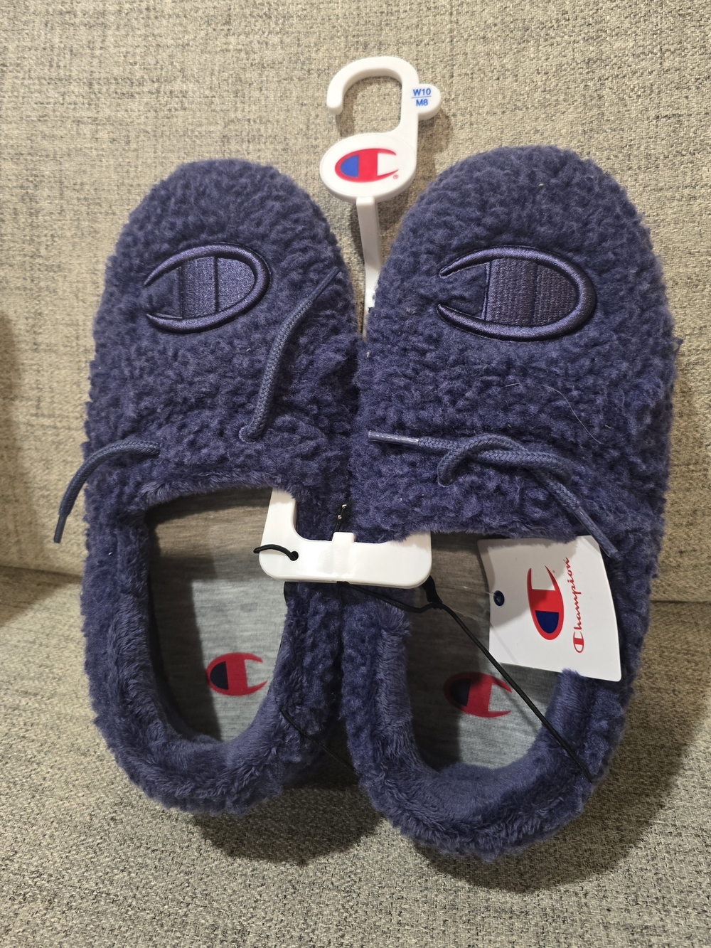 Champion Kids Navy Fuzzy Slip-Ons with Embroidered Logo
